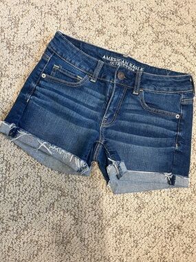 American Eagle Outfitters Dark Blue Rolled Hem Denim Shorts